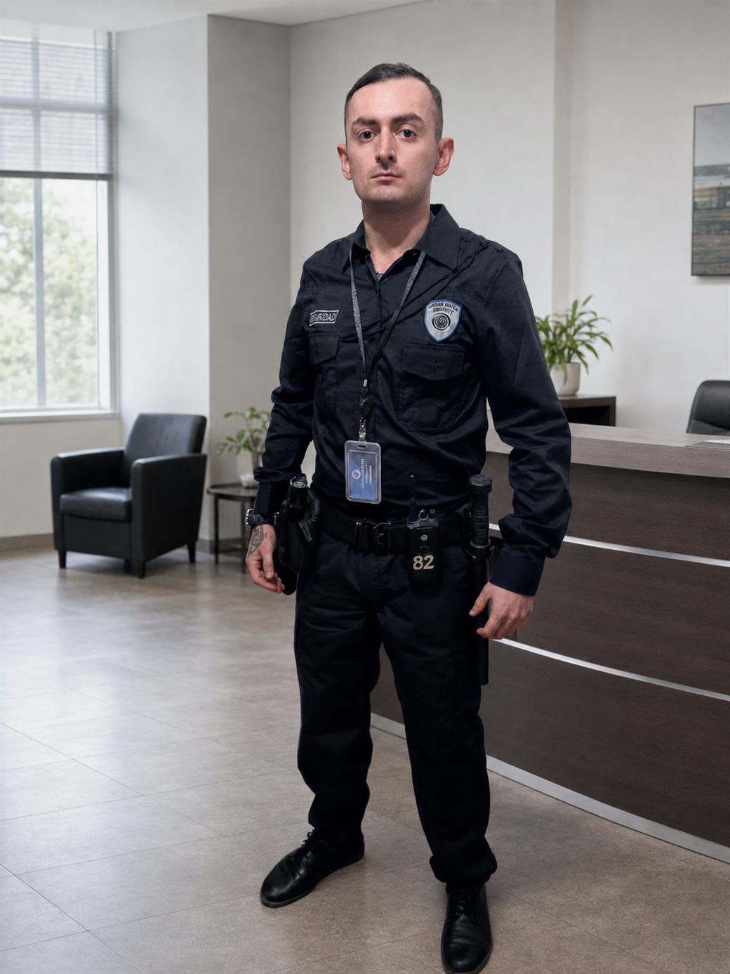 Vigilador de Urban Watch Security en el hall de recepción de un edificio en CABA